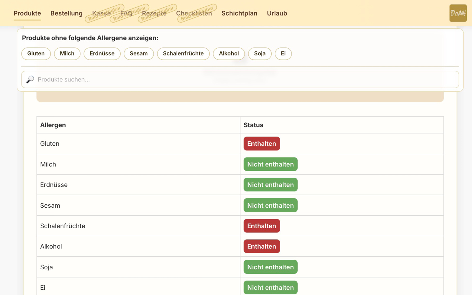 Allergen-Auskunft im Web-App