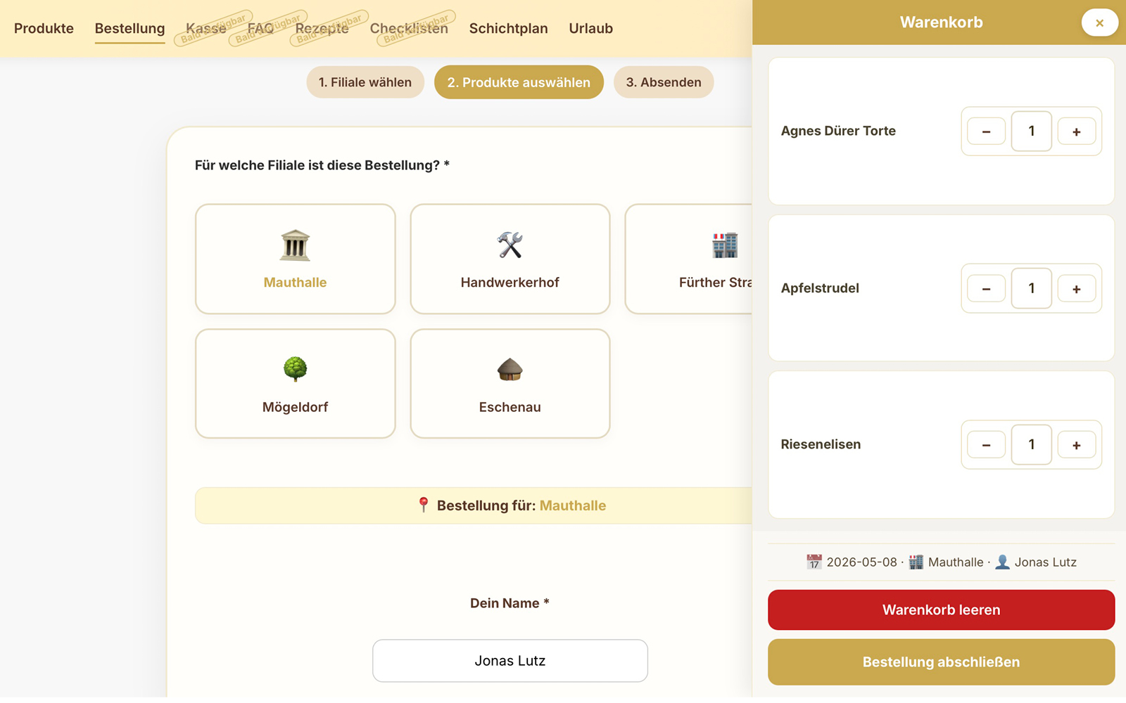 Web-App Dashboard — Lebküchnerei Dornauer